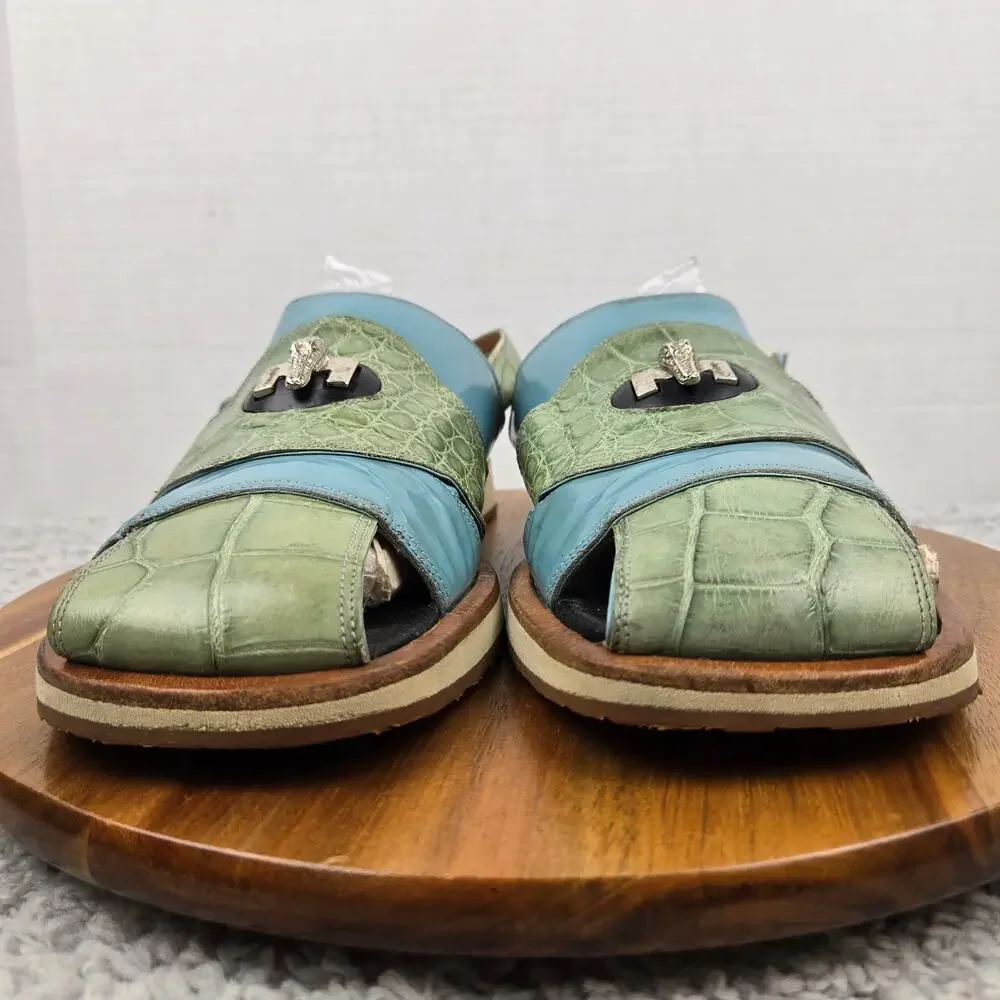 Mauri Mens 10.5M 1302 Green Blue Alligator Exotic Casual Lifestyle Daily Sandal